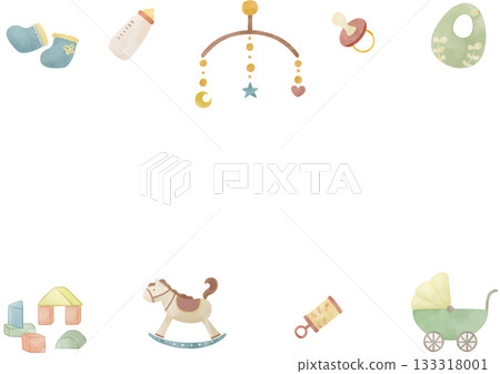 Watercolor style baby product frame illustration 133318001