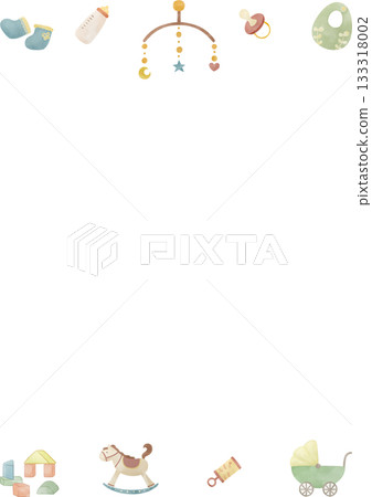 水彩風格嬰兒用品邊框插圖 133318002