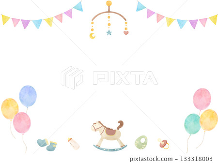 水彩風格嬰兒用品邊框插圖 133318003