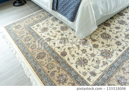 Traditional Arabic woven rug in beautiful bedroom. 133318006