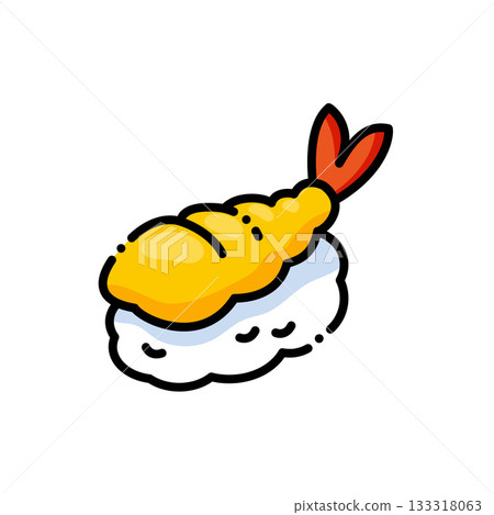 可愛的天婦羅蝦 Juji，一隻體型碩大、蝦尾也十分長的蝦，搭配米飯，賞心悅目，口感絕佳！適用於日式料理，Shuji 美食設計 133318063