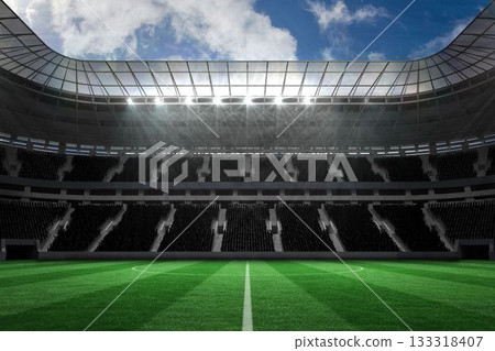Large football stadium with empty stands 133318407