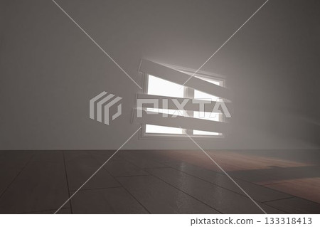 Digitally generated room with bordered up window 133318413