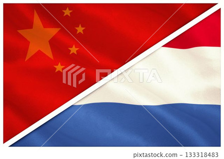 Close-up of Chinese and Netherlands flags 133318483