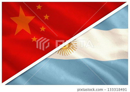 Close-up of Chinese and Argentina flags 133318491