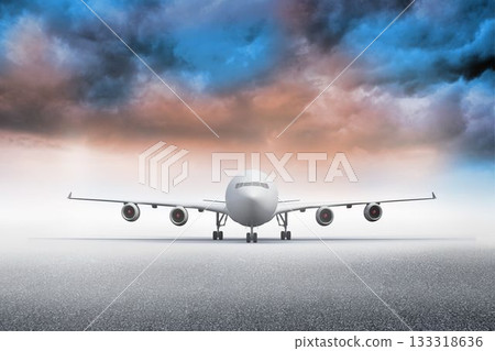 3D plane standing under colorful sky 3D plane standing under colorful sky 133318636