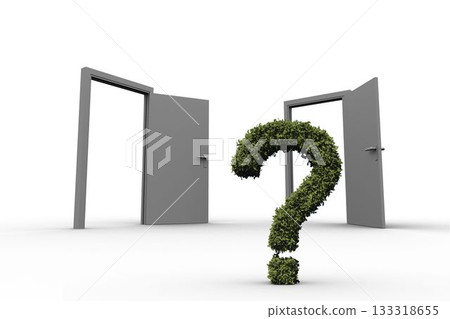 Question mark symbol against doors Question mark symbol against doors 133318655