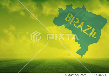 Football pitch with brazil outline and text Football pitch with brazil outline and text 133318721