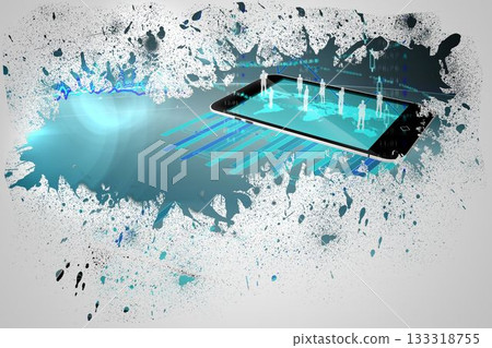 Splash on wall revealing technology interface 133318755