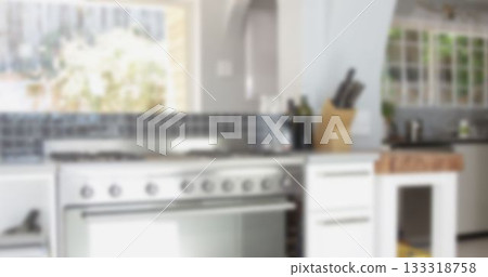 Defocused image of modern domestic kitchen Defocused image of modern domestic kitchen 133318758