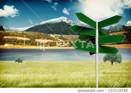 Green arrow signs by road Green arrow signs by road 133318760