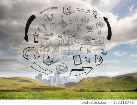 Graphic on cloudy landscape 133318778