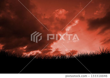 Digitally generated Red sky over grass Digitally generated Red sky over grass 133318846