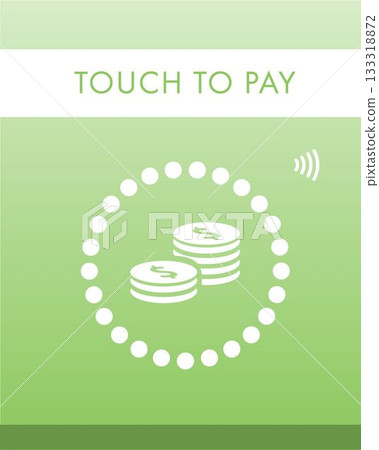 Image of touch to pay text with icons on green background Image of touch to pay text with icons on green background 133318872