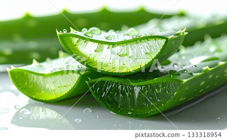 Close-up of an aloe leaf with water droplets 133318954