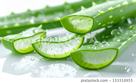 Close-up of an aloe leaf with water droplets 133318955