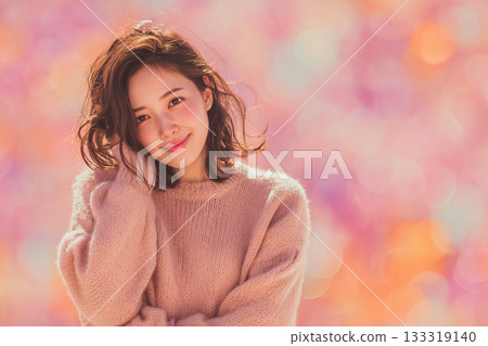 Portrait of a smiling woman surrounded by spring flowers Portrait of a smiling woman surrounded by spring flowers 133319140