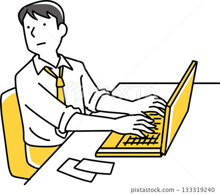 A man typing on a keyboard while looking to the side A man typing on a keyboard while looking to the side 133319240