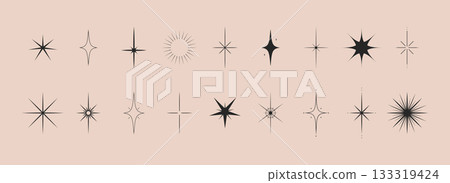 Sparkle stars collection. Minimalistic star set. Sunburst shape bundle. Vector illustration Sparkle stars collection. Minimalistic star set. Sunburst shape bundle. Vector illustration 133319424