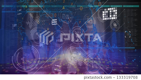 Displaying network visualization on control hub, with world map outlines and code columns Displaying network visualization on control hub, with world map outlines and code columns 133319708