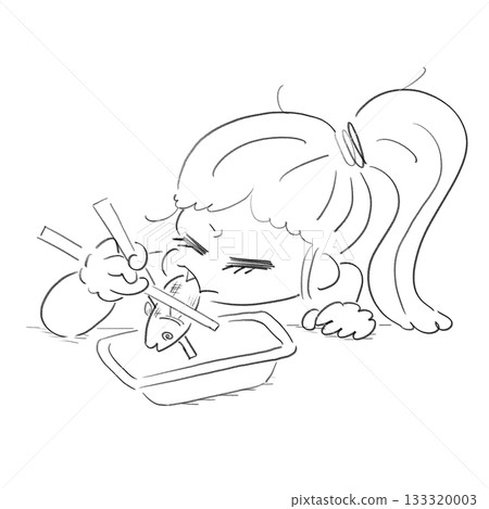女孩咬一口烤魚(線描) 女孩咬一口烤魚(線描) 133320003