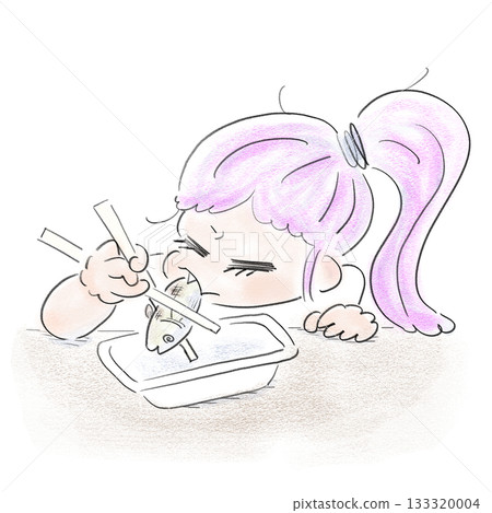 女孩咬一口烤魚（彩色） 133320004