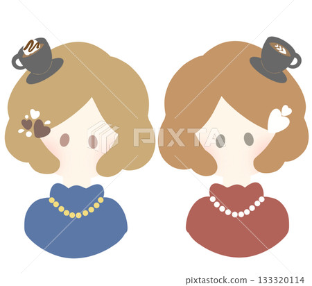 Illustration of a girl with a coffee motif Illustration of a girl with a coffee motif 133320114