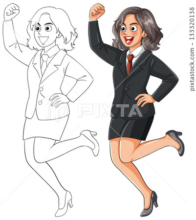 Excited Businesswoman Jumping in Professional Attire Vector Illustration 133320138