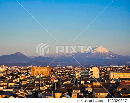 Mt. Daisen in winter with a snowy sunset 133320227