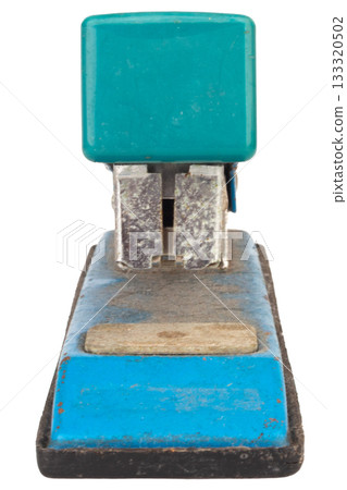 Dirty old stapler on white background 133320502