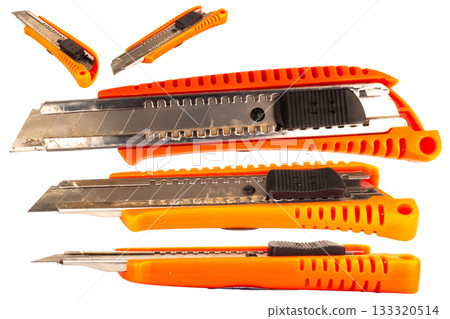 Utility knife on a white background old dirty Utility knife on a white background old dirty 133320514