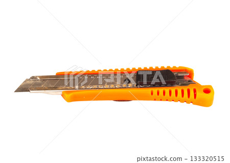 Utility knife on a white background old dirty Utility knife on a white background old dirty 133320515