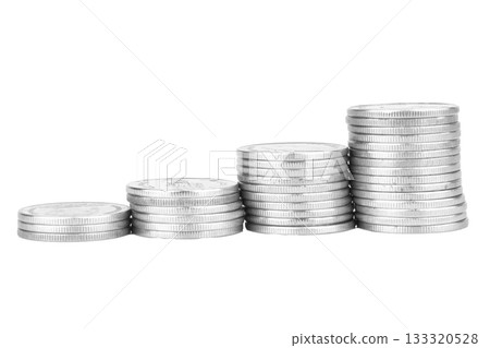 Silver coins on a white background Silver coins on a white background 133320528