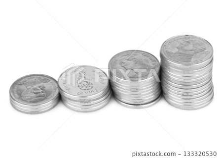 Silver coins on a white background Silver coins on a white background 133320530