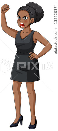 Angry Woman in Black Dress Raising Fist Angry Woman in Black Dress Raising Fist 133320574