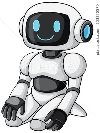 Friendly Cartoon Robot Sitting with Smiling Face 133320579