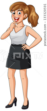 Smiling Businesswoman Thinking with Hand on Chin 133320591