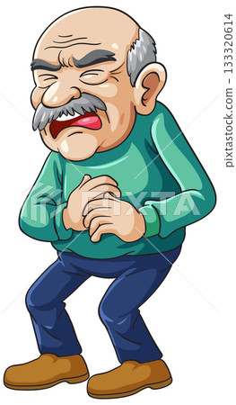 Elderly Man Experiencing Chest Pain in Cartoon Style Elderly Man Experiencing Chest Pain in Cartoon Style 133320614