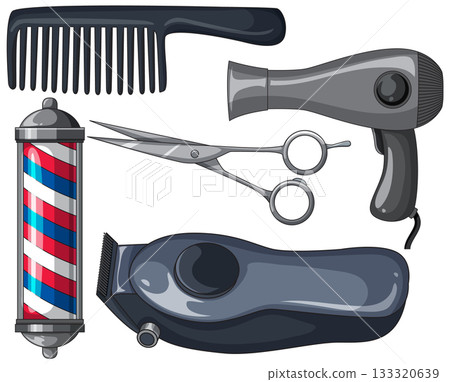 Barber Tools Collection with Comb, Scissors, and Clipper Barber Tools Collection with Comb, Scissors, and Clipper 133320639