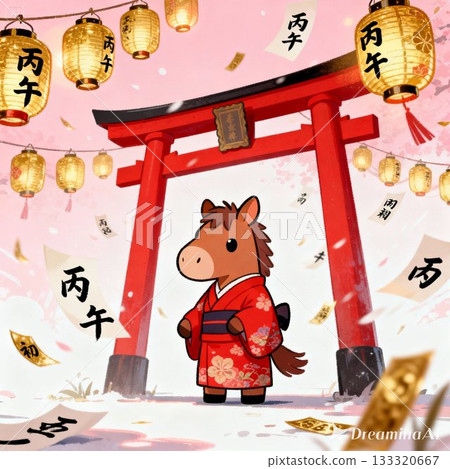 Illustration of the Year of the Horse (with an auspicious torii gate) 133320667
