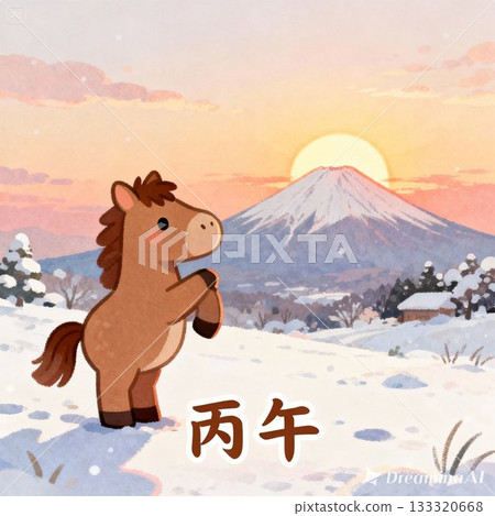 Illustration of the Year of the Horse (with the first sunrise) 133320668