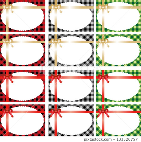 Christmas gift tag and message card set, checkered pattern and ribbon frame background material Christmas gift tag and message card set, checkered pattern and ribbon frame background material 133320757