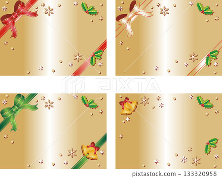 Christmas card material set: Holiday decorations, luxurious ribbons, frames, and backgrounds Christmas card material set: Holiday decorations, luxurious ribbons, frames, and backgrounds 133320958