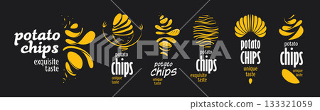 A set of vector hand-drawn potato chip logos 133321059