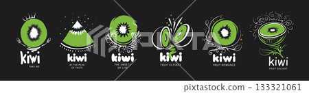A set of creative vector kiwi fruit logos A set of creative vector kiwi fruit logos 133321061