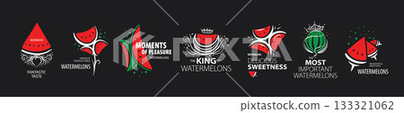 A set of hand-drawn unusual watermelon logos 133321062