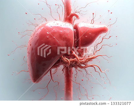 3D Render of Human Liver with Blood Vessels and Arteries | Medical Anatomy Visualization 133321077
