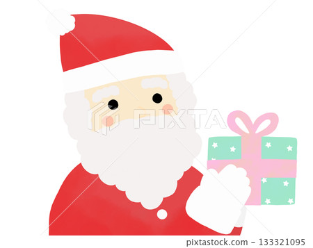 Illustration of a cute Santa Claus holding a gift 133321095