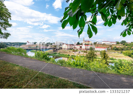 Panoramic View of Grodno City with Neman River and Green Trees Panoramic View of Grodno City with Neman River and Green Trees 133321237