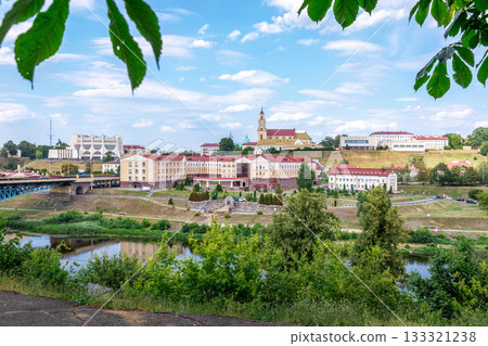Scenic View of Grodno City with Neman River and Historic Architecture 133321238